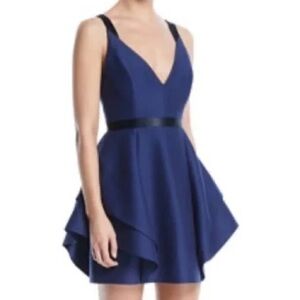 Halston Heritage Dark Blue Mini Flounce Dress